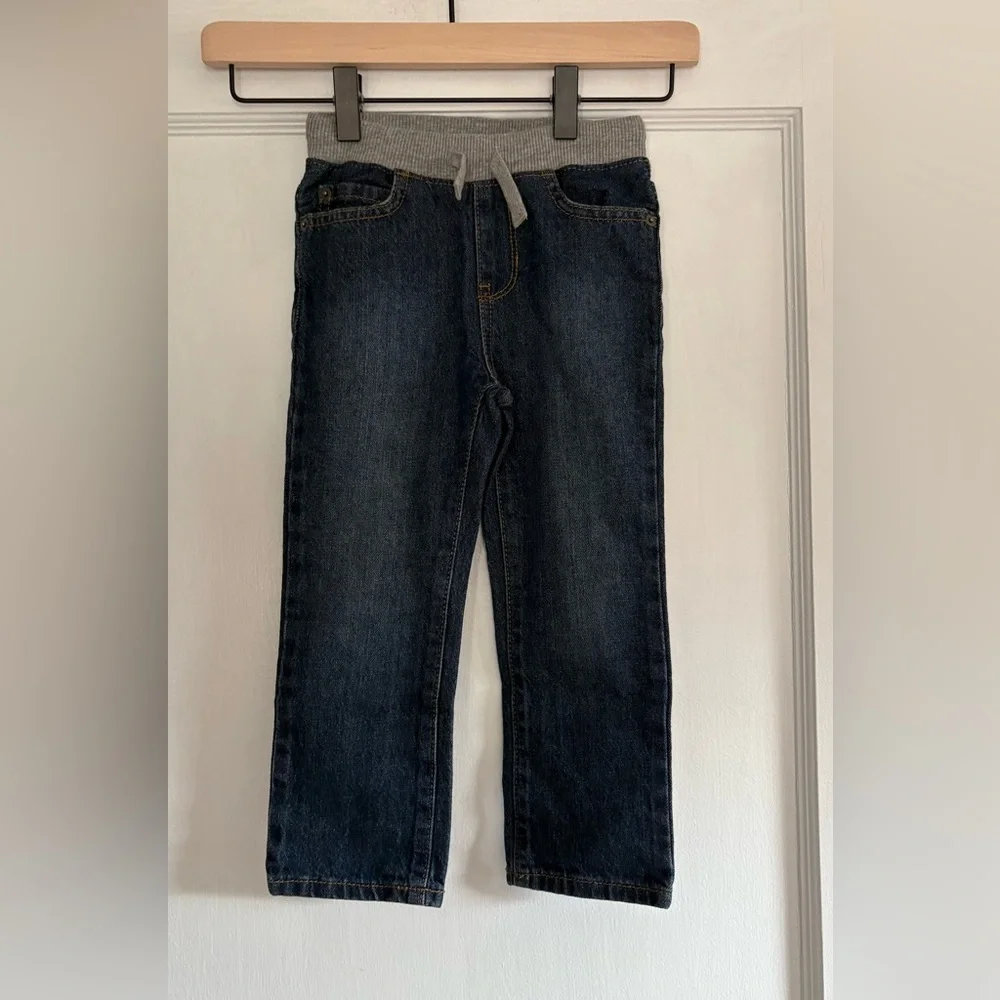 NWT Boy's Dark Wash Blue Denim Jeans with Gray Waistband Size 3T